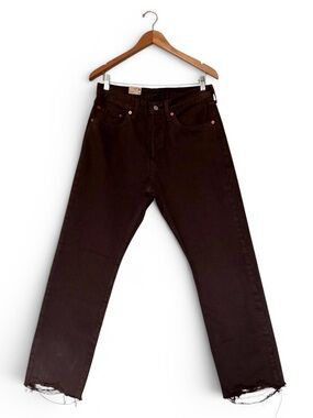Levi’s Dark Brown Button Fly Raw Hem Straight Leg Jeans